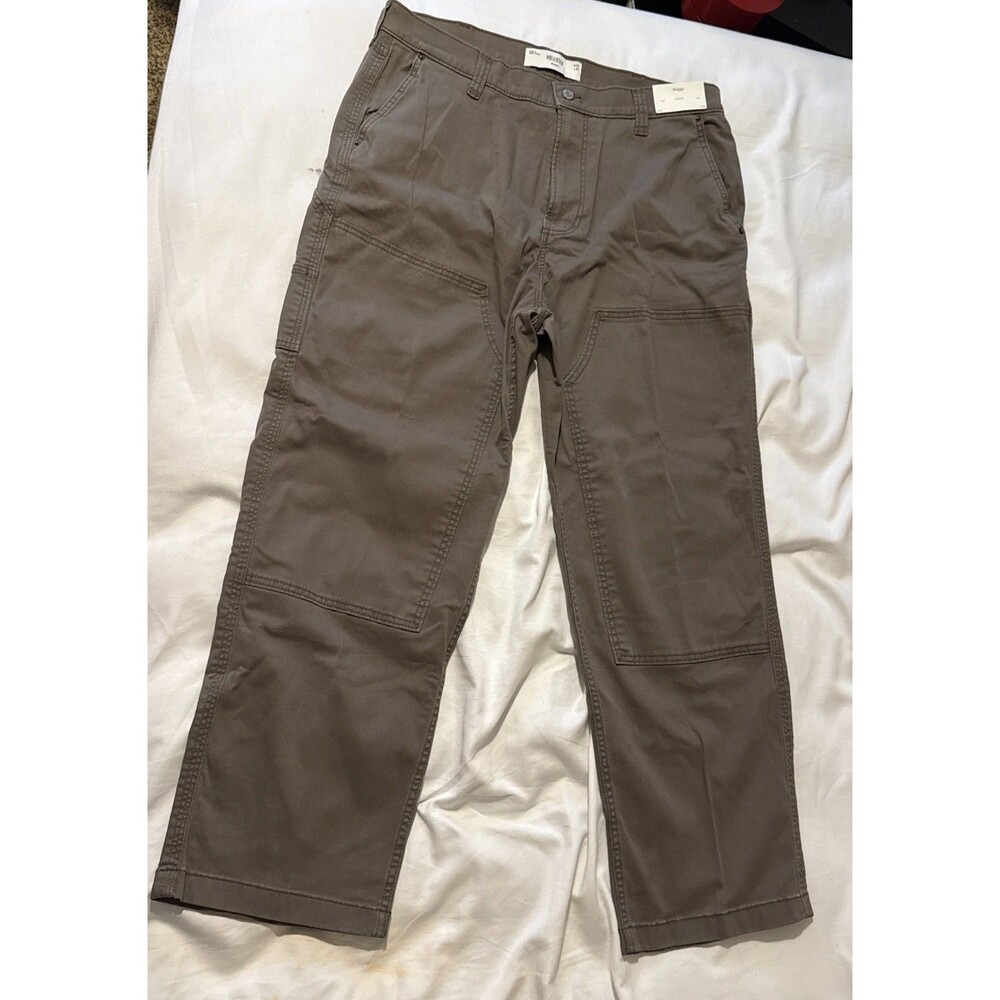 NWT Hollister Men’s Brown Chino Flat Front Baggy Stretch Pants Size 36x32 Work